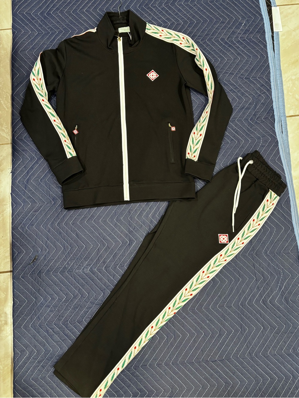 Casa Blanca tracksuit top and bottom Black and green with red